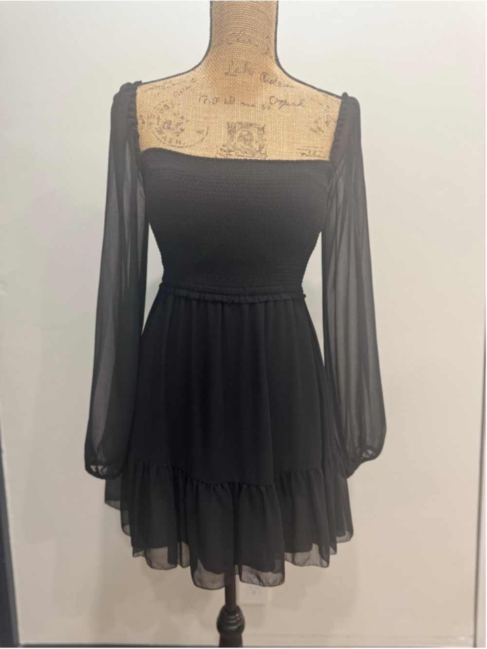 Wilfred Tempest Black Smocked Long Sleeve Mini Dress S Whimsigoth Dark Cottage
